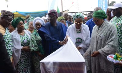 Govenor Sanwo-Olu with Nigeria's first lady, Oluremi Tinubu at the unveiling of the $250m Annual Exports Leather Hub at Matori, Mushin, Lagos